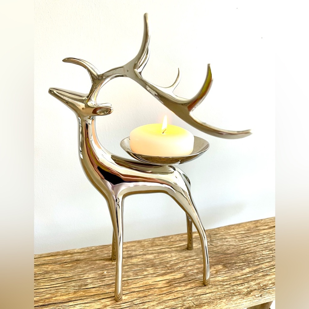 Pottery Barn polished chrome Reindeer Candle Holder